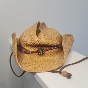 Scala Straw Cowboy Hat with Beaded Band